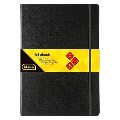 Imagen de Idena 209292 Cuaderno DIN A4, rayado, papel crema, 192 páginas, 80 g/m², tapa dura en negro, 1 ud.