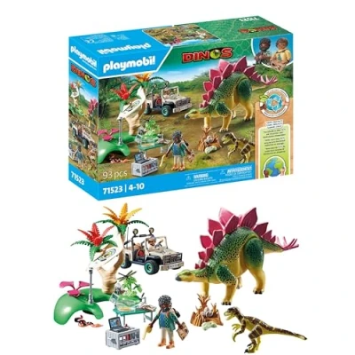 Imagen de PLAYMOBIL Dinos 71523 Campamento de investigación con Dinosaurios, excursión exploración, Incluye walkie Talkie, microscopio y Huevos Dinosaurio, Juguetes para niños a Partir 4 años