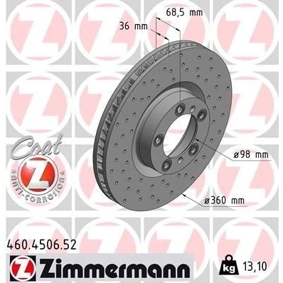 Imagen de ZIMMERMANN 460.4506.52 Disco de freno 360 36 7/5 5 130 ventilación interna, perforado revestido altamente carbonizado