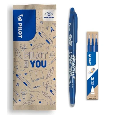 Imagen de PILOT set de 1 Frixion Ball + 3 recambios Bolígrafo borrable con tinta termosensible rollerball recargable plástico reciclado Azul Punta media