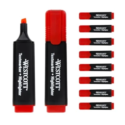 Imagen de Westcott marcadores resaltadores 10 piezas en rojo Paquete de brillante 2 5 mm ancho línea tinta premium Alemania E 743648 00