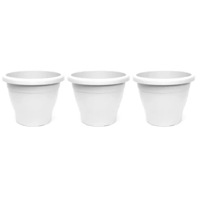 Imagen de AC Pack de 3 Macetas Mediterráneas Plástico Resistente Ideal para el Hogar, Plantas, Jardín, Decoración. Cuidado Plantas Forma Redonda 30 cm Color Blanco