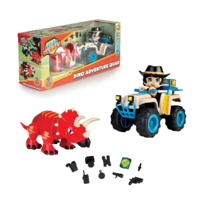 Imagen de Action Heroes Dino Adventure Quad con Personaje, Dinosaurio Triceratops y Accesorios, para niños niñas a Partir de 4 años, Famosa ACN01010