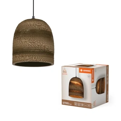 Imagen de LEDVANCE Pendelleuchte Decor Cardboard Ball Bell braun aus Wellpappe, E27, 260 mm Durchmesser, Leuchtenschirm recyceltem Material, nachhaltig durch austauschbare Lichtquelle, einfache Montage