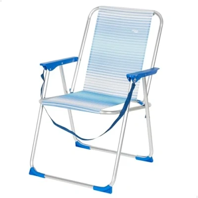 Imagen de AKTIVE Silla Playa Plegable, Azul Rayas, 44x45x76 cm, Incorpora topes antivuelco, Asa de Hombro, Soporta 110 kg, Asiento Alto, Estructura Aluminio, Tejido textileno, Reposabrazos plástico (62670)
