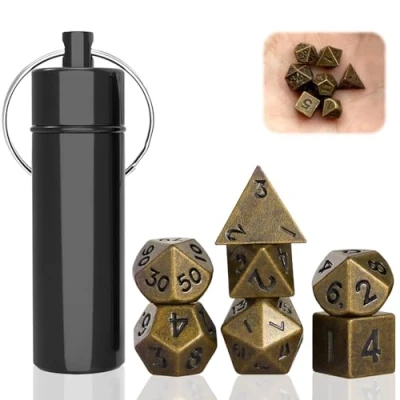 Imagen de Uirheurd Mini Dados Set 7 Piezas DND, Metal de rol con Estuche Llavero, Poliédricos DND Dice para Dragones y Mazmorras RPG MTG Juego Mesa Regalos