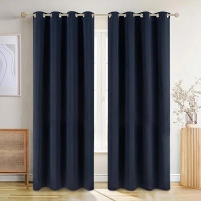 Imagen de Blumtal cortinas opacas 2 piezas 175x140cm salon dormitorio con ojal termicas aislantes frio y calor cortina para ventana blackout azules