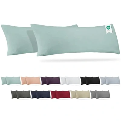Imagen de Barbons Juego de 2 fundas almohada para dormir lado, 40 x 145 cm, 165 g/m², con certificado Öko Tex, 100 % algodón, funda cremallera (40 verde)