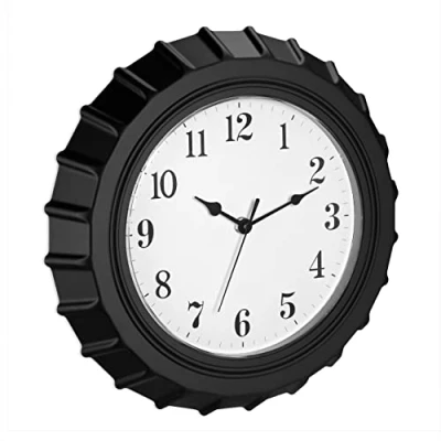 Imagen de Relaxdays Reloj de Pared Tapa Botella, a Pilas, con Números, Analógico, Segundero, Cocina, Salón, Ø 33 cm, Negro, x 5,5 cm