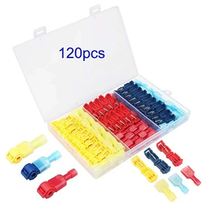 Imagen de GTIWUNG 120Pcs T Tap Cable Conector Kit, Empalme Rápido Tap, Conectores Eléctricos del Grifo y Terminal Macho de Desconexión Rápida Aislado Rojo x 20 Pares, Azul Amarillo Pares
