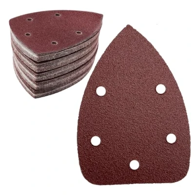 Imagen de 50 unidades de papel lija triangular, grano 80, 5 agujeros, almohadillas lijado con velcro, lijadora delta, hojas para 140 x 100 mm