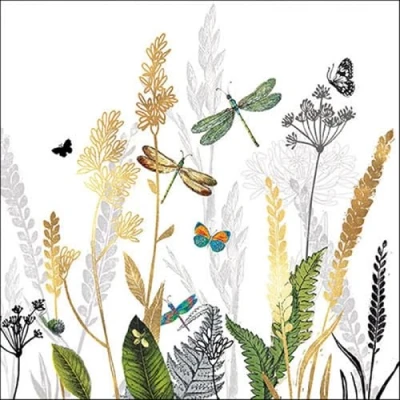 Imagen de 20 servilletas de prado natural con libélulas, color blanco, decoración mesa, decoupage, técnica servilletas, 33 x cm