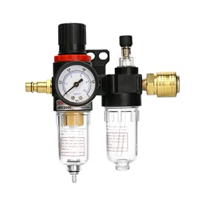 Imagen de QWORK® Regulador de Presion Compresor Aire, 1/4&quot; Separador Agua del Aceit con Manómetro para y Herramientas Aire