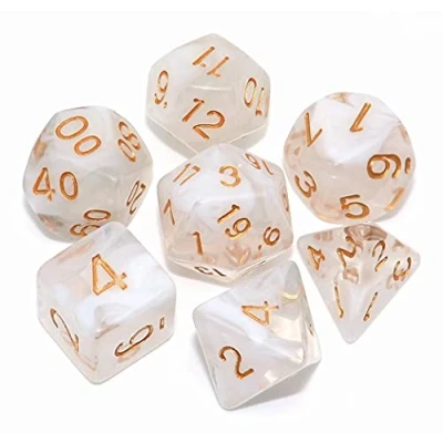 Imagen de CREEBUY DND Juego de 7 dados mezcla transparente nube blanca para Dungeon and Dragons D&amp;D RPG juegos rol, poliédricos