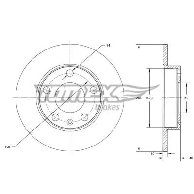 Imagen de TOMEX brakes TX 73 72 Disco de freno Eje trasero 264 10 5 105 macizo barnizado OPEL: Astra K Hatchback, Sports Tourer
