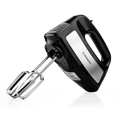 Imagen de Westinghouse Batidora de mano WKHM42831, 300 W, 6 velocidades con nivel turbo, mango ergonómico, incluye batidor y gancho para amasar, accesorios aptos lavavajillas, muy silenciosa, color negro