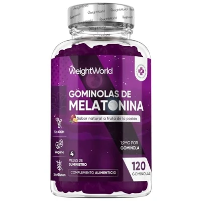 Imagen de Melatonina Gominolas 120 Unidades Sabor Natural a Fruta de la Pasión Con Vitamina B6 para Contribuir Reducción del Cansancio Gummies Conciliación Sueño, Veganas y Sin Gluten