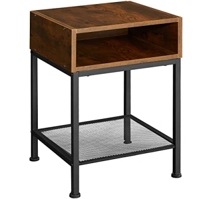 Imagen de TecTake® Mesilla de Noche, Mesita para Dormitorio Estilo Industrial, Mesa Auxiliar Minimalista salón, Mobiliario Interior (Madera Industrial Oscura, rústica)