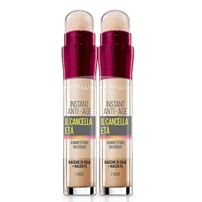 Imagen de Maybelline New York Corrector Líquido Antienvejecimiento con Bayas de Goji y Haloxyl Cubre Ojeras Pequeñas Arrugas, Paquete 2, 02 Nude