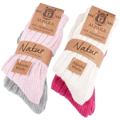Imagen de BRUBAKER 4 Pares de Calcetines Alpaca 100% Juego Invierno Para Mujeres y Hombres Rosa Beige Gris Talla 35 38