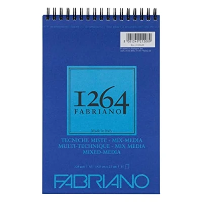 Imagen de Fabriano Honsell 19100642 Mix 1264 Cuaderno de Espiral, 300 g/m², DIN A5, Hojas Grano Medio, Color Blanco Natural, sin ácidos, Adecuado para Todas Las técnicas, Papel, 15