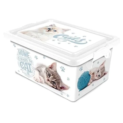 Imagen de Tradineur Caja de almacenamiento Diseño Gatos Capacidad 13 Litros Fabricado en España Contenedor para almacenar juguetes, libros, ropa, mantas.