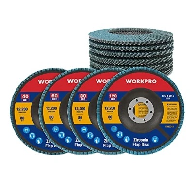 Imagen de WORKPRO Discos Abrasivos 10 piezas, de Láminas, para Amoladoras Angulares ø 125 mm, Muilti granos 40,60,80,120, Acero Inoxidable, Metal/Acero y Madera