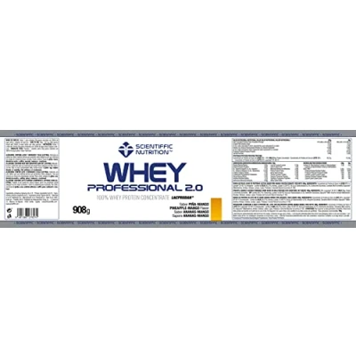 Imagen de Scientiffic Nutrition Whey Professional 2.0 Proteinas en Polvo 100% Pura, para Aumentar la Masa Muscular, con Enzimas Digestivas y Lactasa 908g, Sabor Piña Mango.
