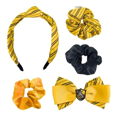 Imagen de Harry Potter Accesorios para Cabello Niña, Diseño Hufflepuff, Incluye 3 Scrunchies Gomas el Cabello, Lazo Pinza y Diadema, Regalo Hogwarts Amarillo