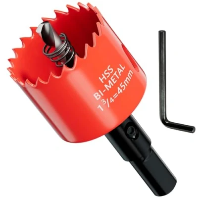 Imagen de GARHWAL HSS M42 Bi metal 45 mm, con adaptador y taladro centrado, ideal para madera, plástico, paneles de yeso, madera contrachapada metales, profundidad corte hasta 25 mm