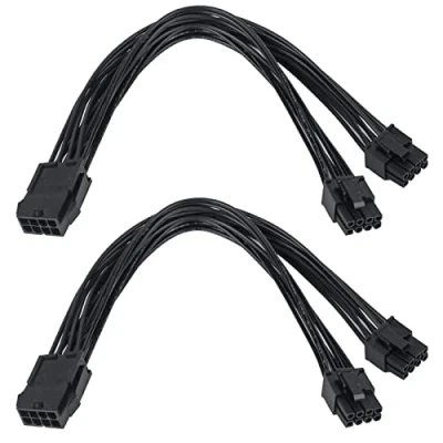 Imagen de YieJoya Cable de tarjeta gráfica GPU, 8 pines a 2 adaptadores PCIe pines, unidades Dual Splitter Pin (6+2) tarjetas gráficas PCI Express adaptador corriente