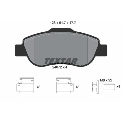 Imagen de TEXTAR 2407201 Juego de pastillas freno no preparado para indicador desgaste con accesorios FIAT: Panda II Hatchback