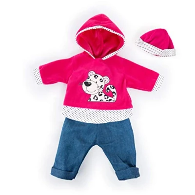 Imagen de Bayer Design Ropa 42 a 46cm, Accesorios para muñeca, Top y Gorra, Conjunto, Traje con Leopardo, Color rosa, blanco, vaqueros (84678AA) , color/modelo surtido