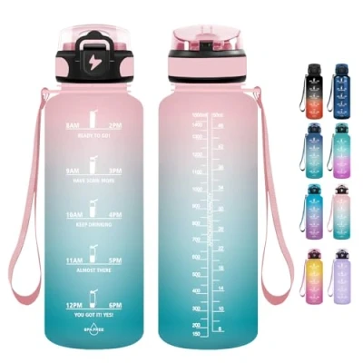 Imagen de Grsta Botella agua 1500ML de Deportiva, Gimnasio, a Prueba Fugas y no BPA, Gym M con Pajita para Escuela, Camping, Ciclism