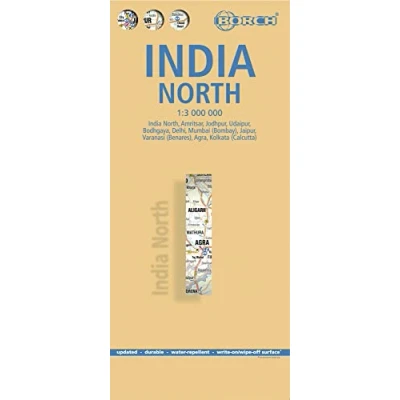 Imagen de India norte, mapa de carreteras plastificado. Escala 1:1.000.000. Borch.: Einzelkarten: North 1:3 000 000, Delhi 1:30 Mumbai ... Boghgaya 1:15 (Borch Map)