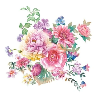 Imagen de 20 Servilletas de flores, flores jardín y naturaleza en ramo colores como decoración mesa. papel con diseño. También para decoupage (33 x 33 cm)