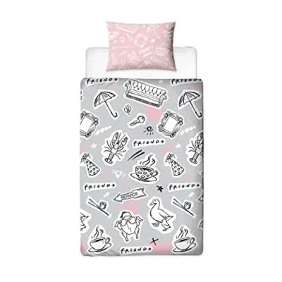 Imagen de FRIENDS Juego de Funda edredón Oficial para Cama Individual, Reversible, 2 Caras, diseño café, con Almohada a