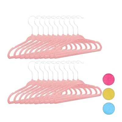 Imagen de Relaxdays perchas infantiles, de plástico y terciopelo, Color rosa 18 x 28 0,5 cm, Pack 20