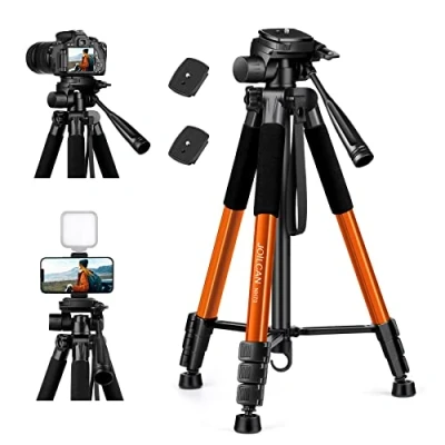 Imagen de JOILCAN Tripode Camara 65&quot;/165cm, Trípode de Aluminio para Canon Nikon Sony DSLR Cámara, Ligero Movil con Soporte Teléfono y Bolsa Transporte, Carga hasta 5.5kg, Naranja