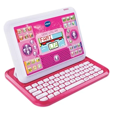 Imagen de VTech Portátil y Tablet 2 en 1 Genio Little app, Ordenador infantil educativo para niños +4 años, 80 actividades que enseñan letras, inglés, matemáticas, ciencias, color rosa, Versión ESP