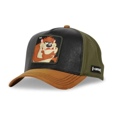 Imagen de Capslab Taz Looney Tunes Piel Sintética Negro Marrón Verde Gorra Ajustable con Snapback