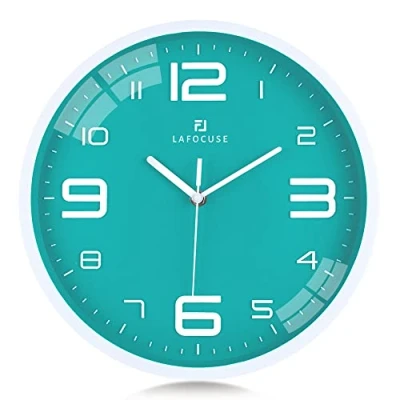 Imagen de Lafocuse Reloj de Pared Verde Turquesa Silencioso, Números 3D Grandes Cuarzo, Moderno sin Tic TAC Decorativos Cocina Dormitorio Salon 30cm