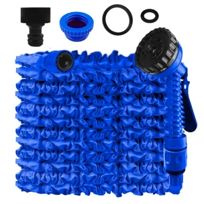 Imagen de Bosmsaslad Manguera Jardin Extensible, 15 Metros (Azul) Flexible Jardín con Pistola Rociadora 7 Funciones, Garden Hose, de Riego Plantas para Lavado Coches, Limpieza Suelos