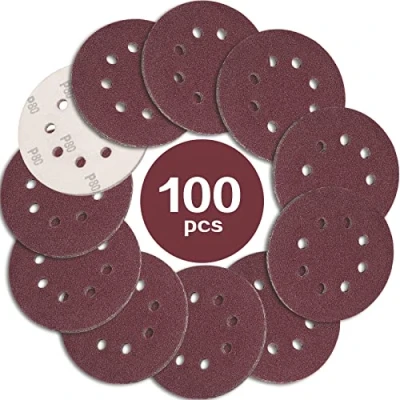 Imagen de STEBRUAM 100 Piezas Discos para lijas 125mm Grano 80, lija circular con 8 Agujeros Lijadora Excéntrica y Orbital