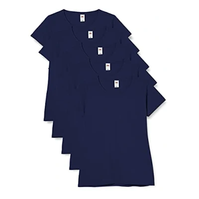 Imagen de Fruit of the Loom Valueweight T Shirt 5 Pack Camiseta, Azul (Navy 32), M (Pack de 5) para Mujer