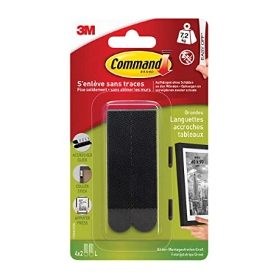 Imagen de Command 17202BLK tiras para colgar fotografías (tamaño S, capacidad de carga hasta 1,8 kg, 4 unidades con 2 cada una), color negro L
