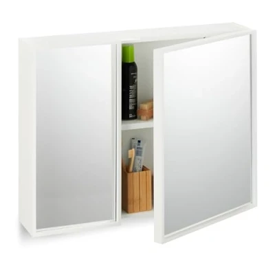 Imagen de Relaxdays Armario de Baño con Espejo, Mueble Pared 2 Puertas Espejadas, 50 x 65 15,5 cm, Colgante, Blanco, Tablero Fibras