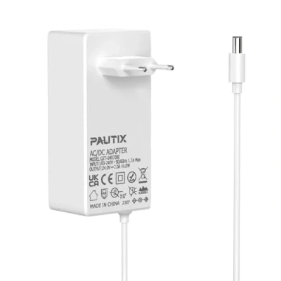 Imagen de PAUTIX Tira de luz LED Enchufe UE DC24V 2A Fuente alimentación para Tiras LED, AC100 240 Adaptador corriente controladores enchufable máxima 48W (Blanco)