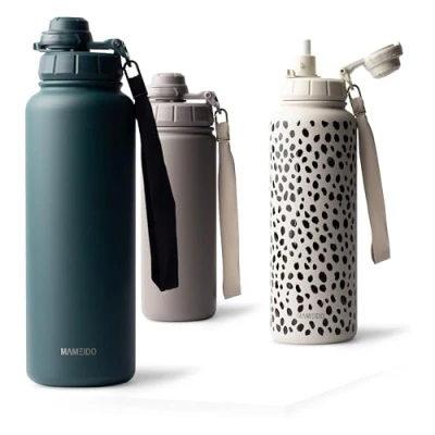 Imagen de MAMEIDO Botella Agua Acero Inoxidable 1,2l Termica con Pajita, Gimnasio sin BPA, Cantimplora estanca, Termo Correa de Transporte, Water Bottle (Ocean Bloom, 1200ml)