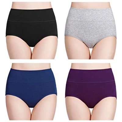 Imagen de wirarpa Bragas Mujer Algodón Talle Alto 4 Pack Multicolor Tallas Grandes XXL
